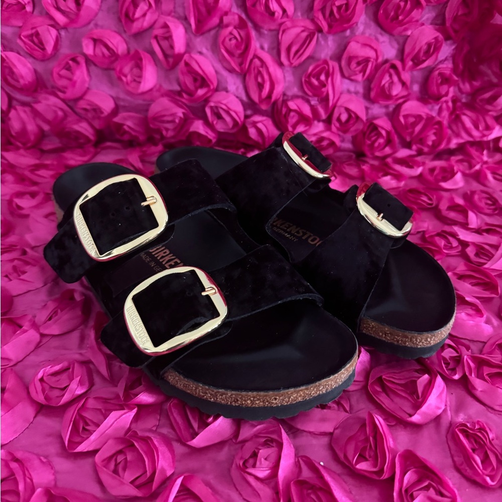 Birkenstock Arizona Big Buckle Rivet Black Velvet Exquiste - Picture 1 of 8